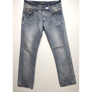 Projek Raw Mens Blue Jeans faded Slim Fit 34Wx32 Straight ProjekRaw distressed